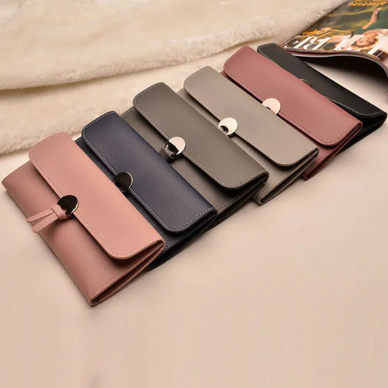 Three-Fold Buckle Long Wallet