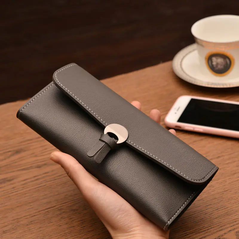 Three-Fold Buckle Long Wallet