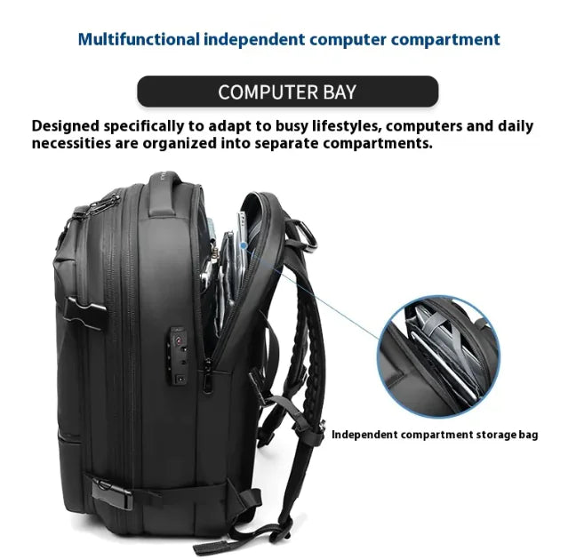 Multifunctional Travel Backpack – Air Compression, Expandable &amp; Anti-Theft