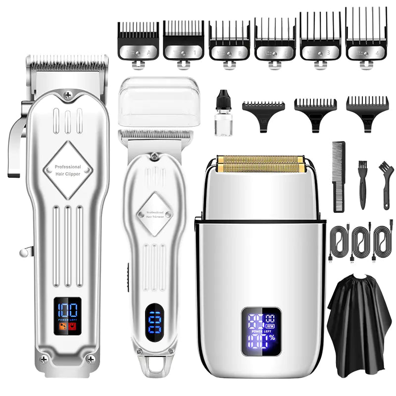 3-Piece Electric Hair Clipper Set for Men, Metal