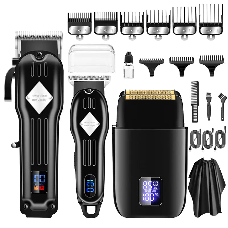 3-Piece Electric Hair Clipper Set for Men, Metal