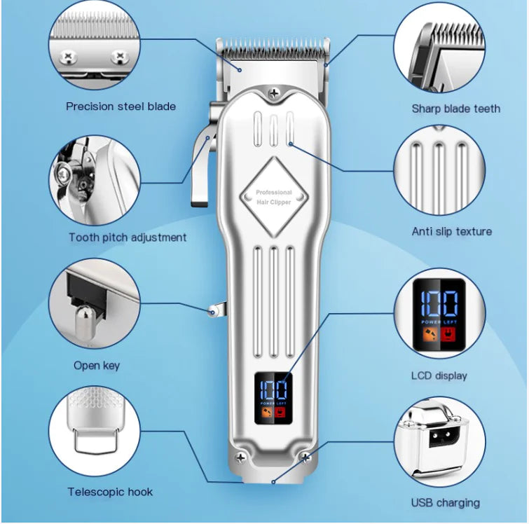 3-Piece Electric Hair Clipper Set for Men, Metal