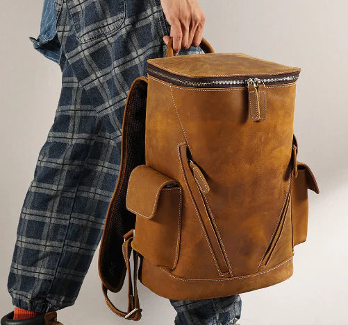 Men's Retro Cowhide Leather Backpack