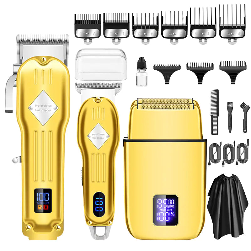 3-Piece Electric Hair Clipper Set for Men, Metal
