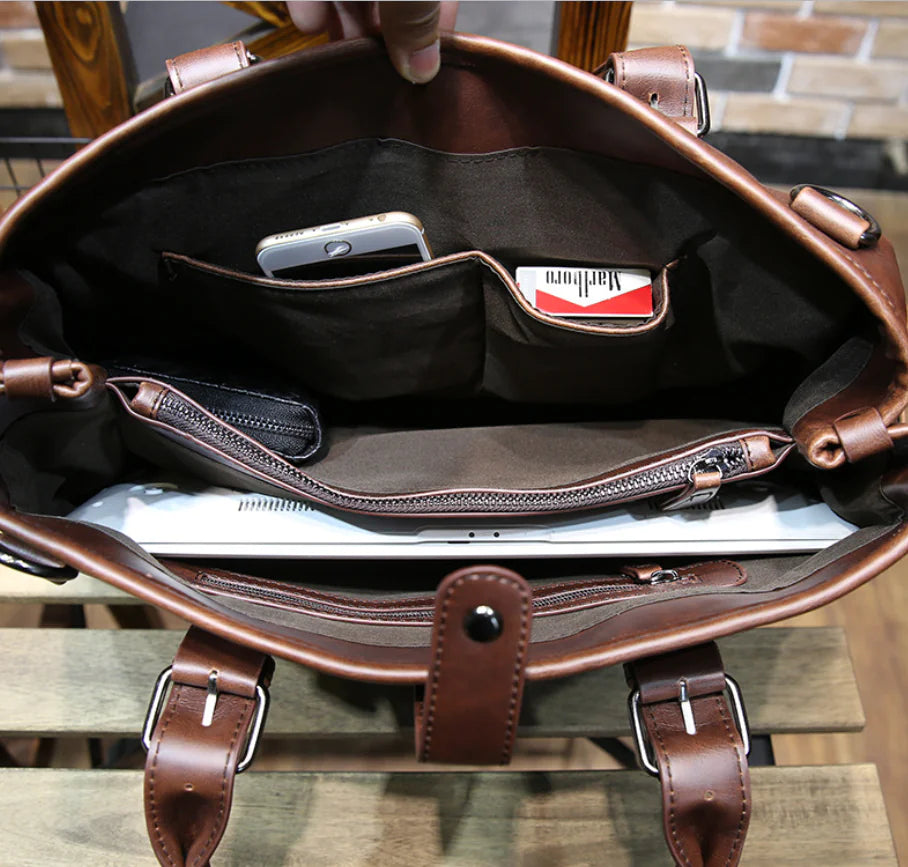 Brown Leather Briefcase – Perfect for Office, Laptop &amp; Travel