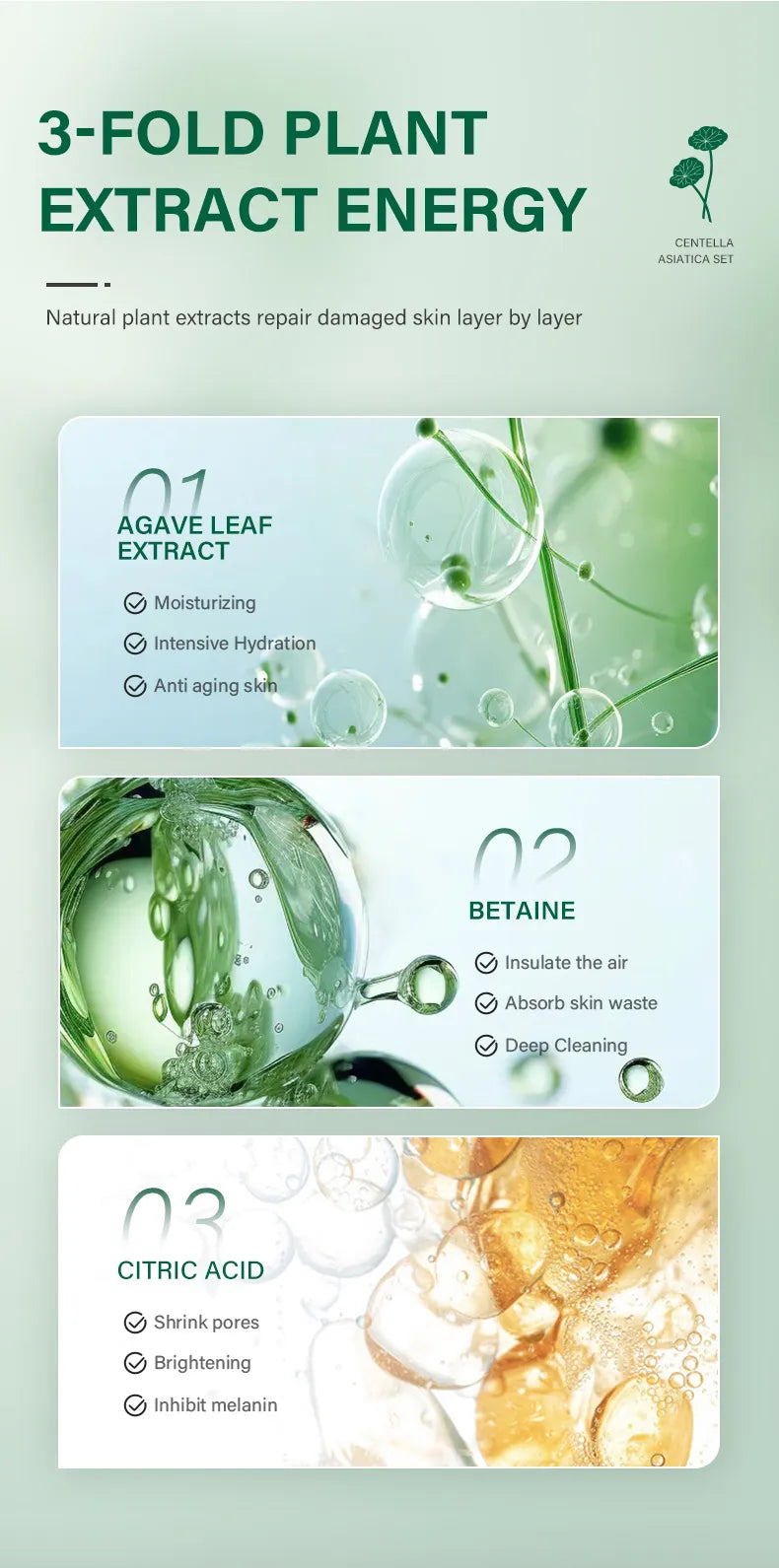 Private Label Skin Repair Centella Skin Care Kit Soothes Acne Face Care Centella Asiatica Extract Natural Facial Skin Care Set